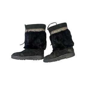 Clarks Black Faux Fur Leather Boots Moccasin Women’s Size‎ 6 American Indian